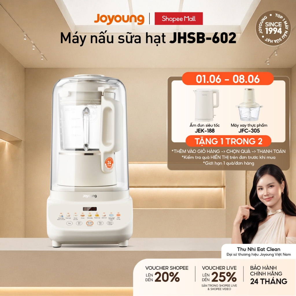 Máy nấu sữa hạt Joyoung JHSB-602 | Công suất 1000W | 12 chức năng