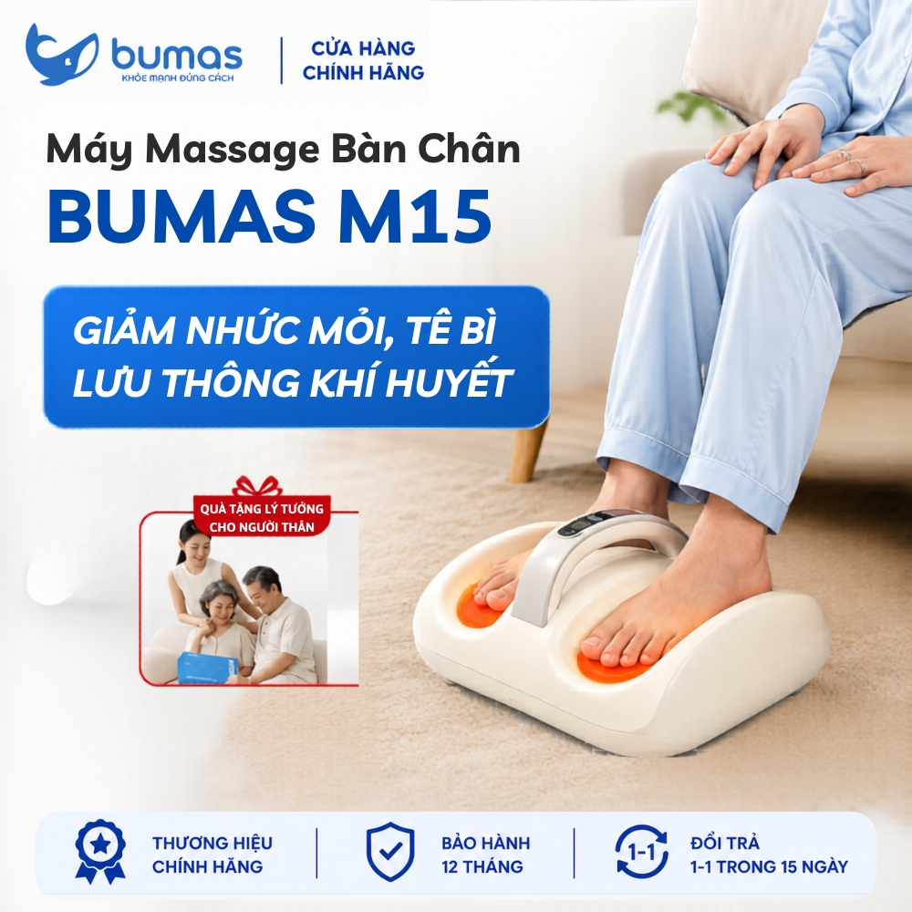 Máy Massage Chân BUMAS M15 - Massage Rung Bấm Huyệt Kết Hợp Chườm Ấm - Giảm Nhức Mỏi Tê Bì Chân