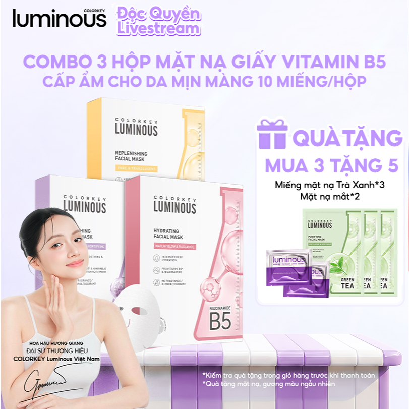 [LIVE] Combo 3 Hộp 3 Màu Mặt Nạ Giấy COLORKEY LUMINOUS Giúp Cấp Ẩm Hỗ Trợ Phục Hồi Làn Da 25ml/miếng