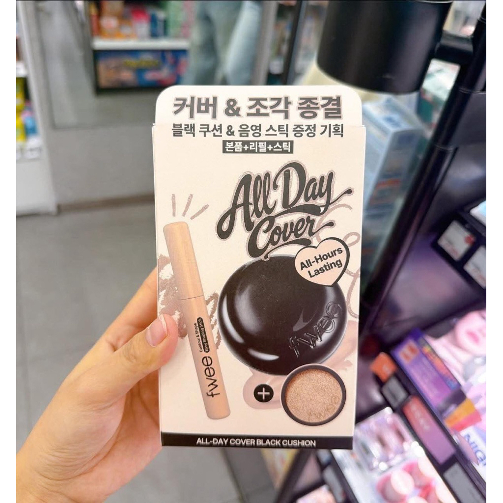 [Bill Oliveyoung] Set FWEE CUSHION BLACK ALL DAY + lõi refill thay thế + chì tạo khối