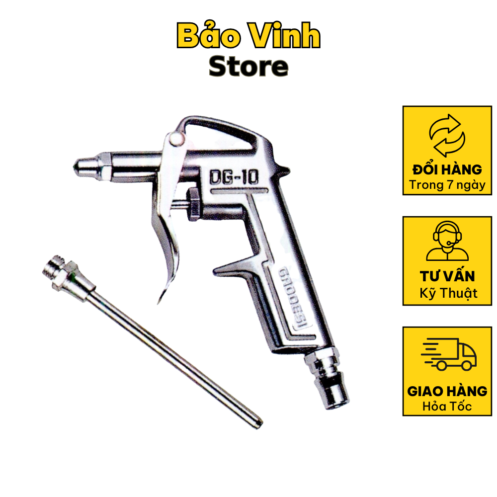Súng xịt hơi khô có đầu dài thổi bụi khí nén DG10 bằng kim loại xịn - Bảo Vinh Store