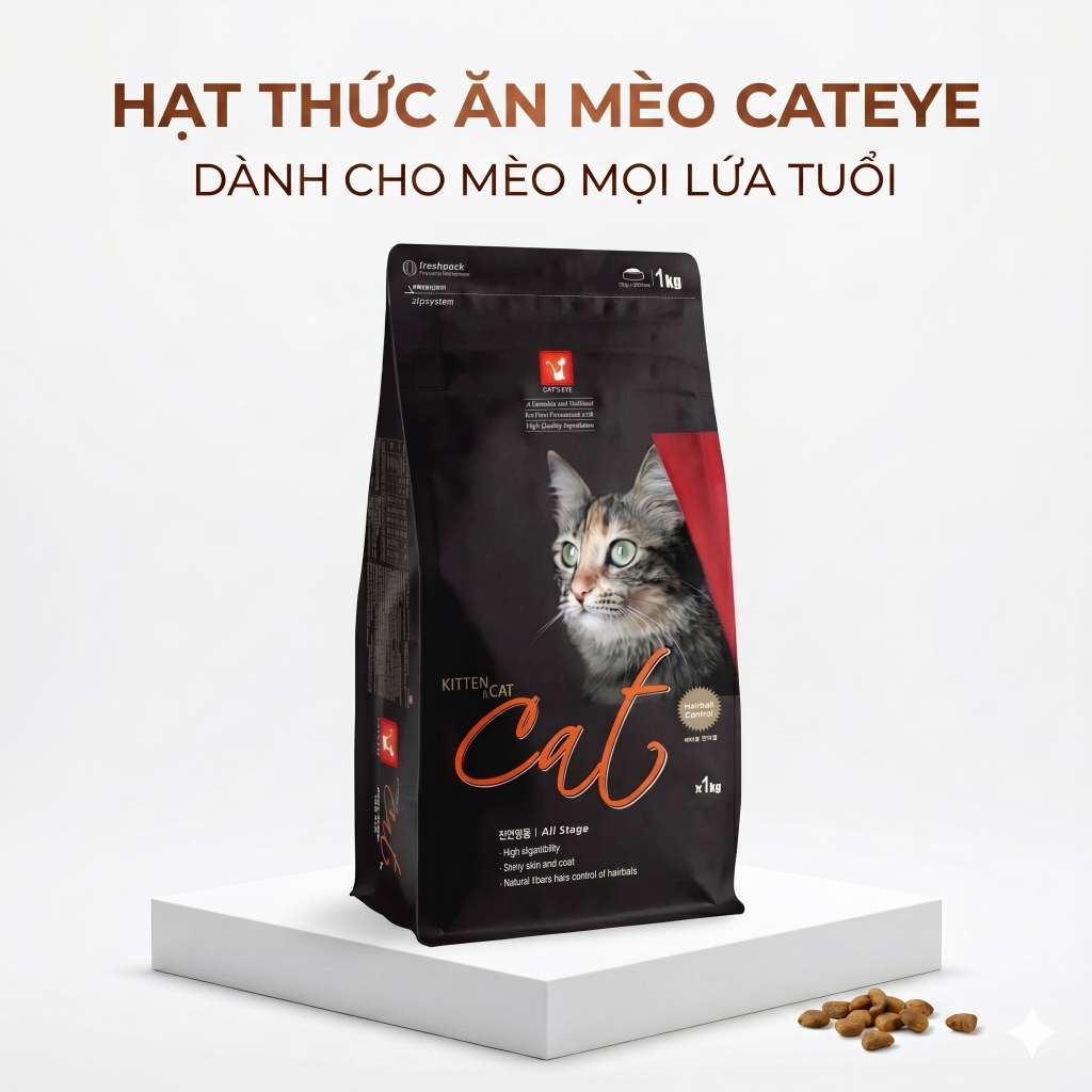 Thức Ăn Hạt Cho Mèo Cat's Eye - Dành Cho Mọi Lứa Tuổi, Hỗ Trợ Tiêu Búi Lông, Mượt Lông