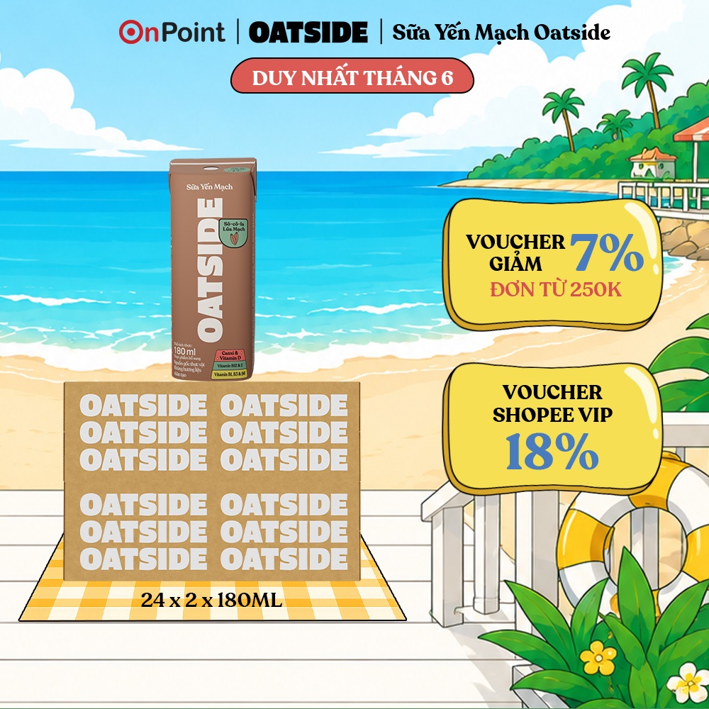 Combo 2 Thùng 24 hộp Sữa yến mạch OATSIDE vị Socola Lúa Mạch 180ml (180ml x 24)