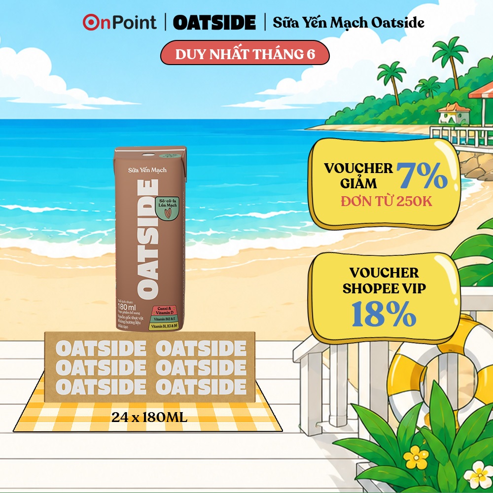 Thùng 24 hộp Sữa yến mạch OATSIDE vị Socola Lúa Mạch 180ml (180ml x 24)