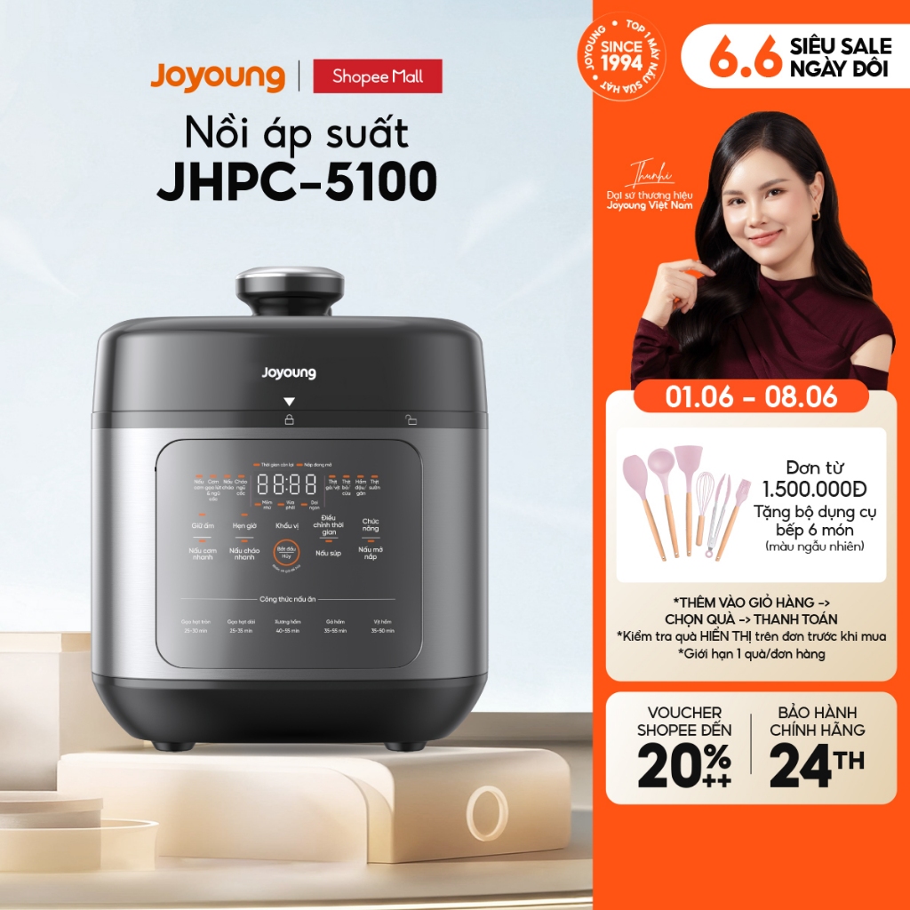 Nồi cơm áp suất, nồi áp suất đa năng 5L 900W Joyoung JHPC-5100 (nấu cơm 1.8L)