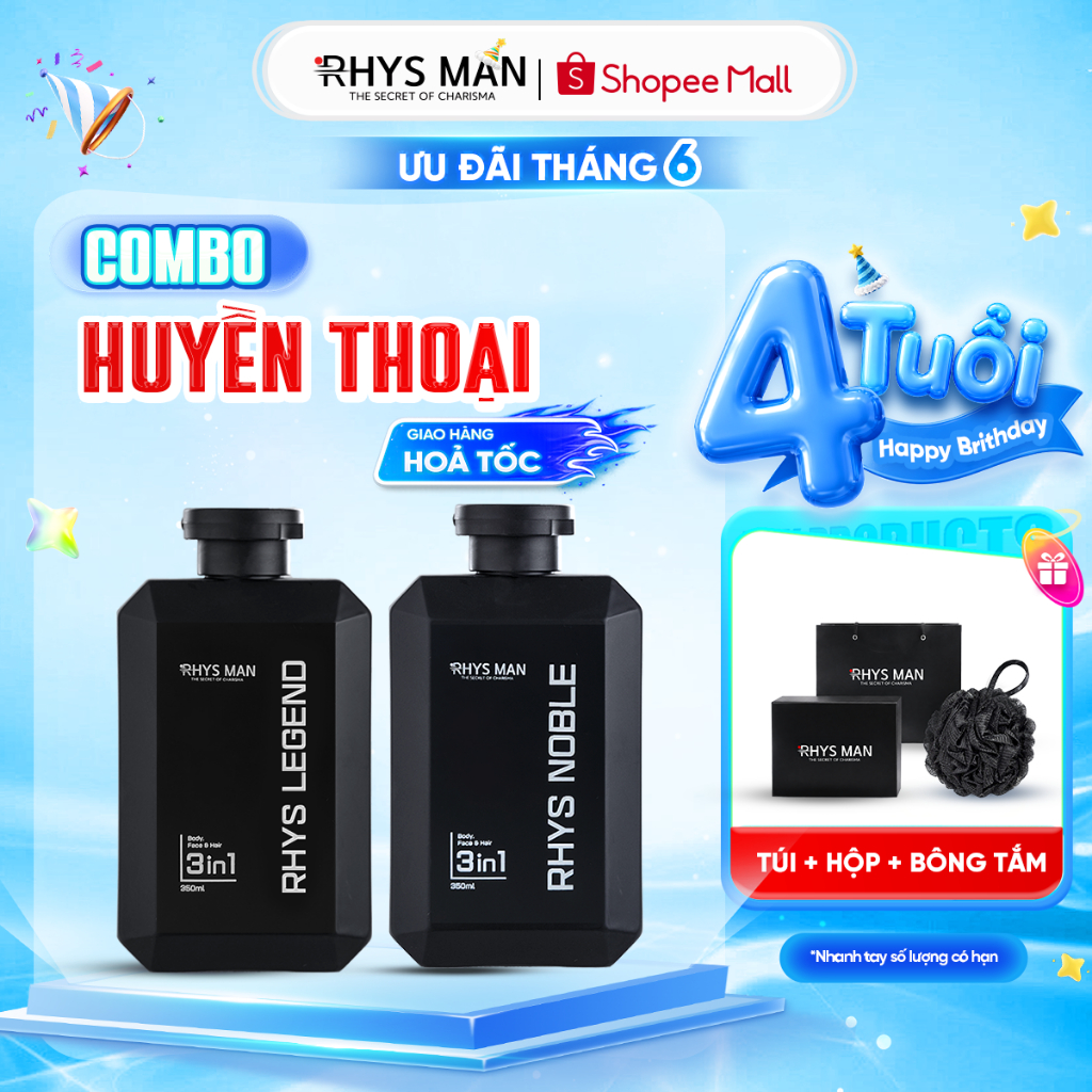 Combo 2 chai sữa tắm gội 3 in 1 Rhys Noble và Rhys Legend 350ml RHYS MAN
