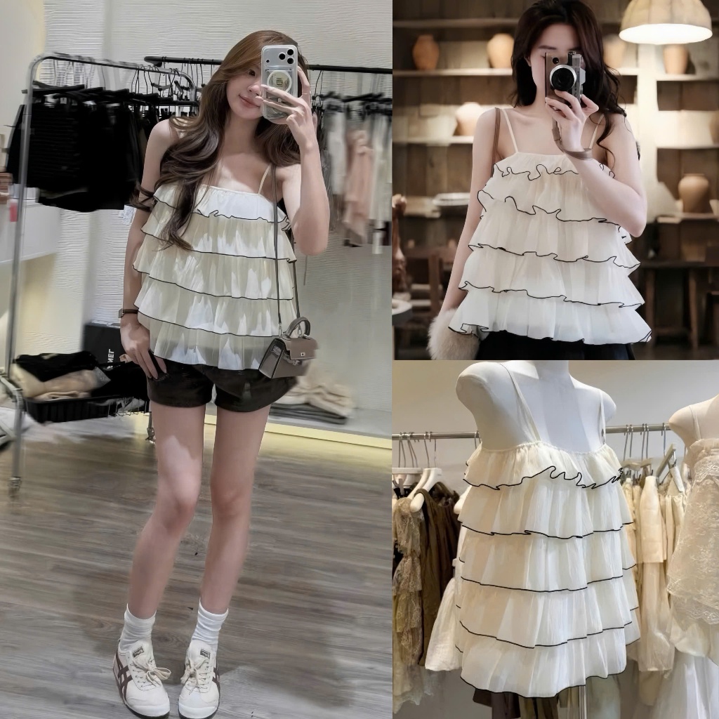 (Hàng sẵn) Áo 2 Dây Ren Tầng Dáng Xoè XiCi Top phù hợp mùa hè đi cafe, đi chơi biển sống ảo | BigBuy360 - bigbuy360.vn