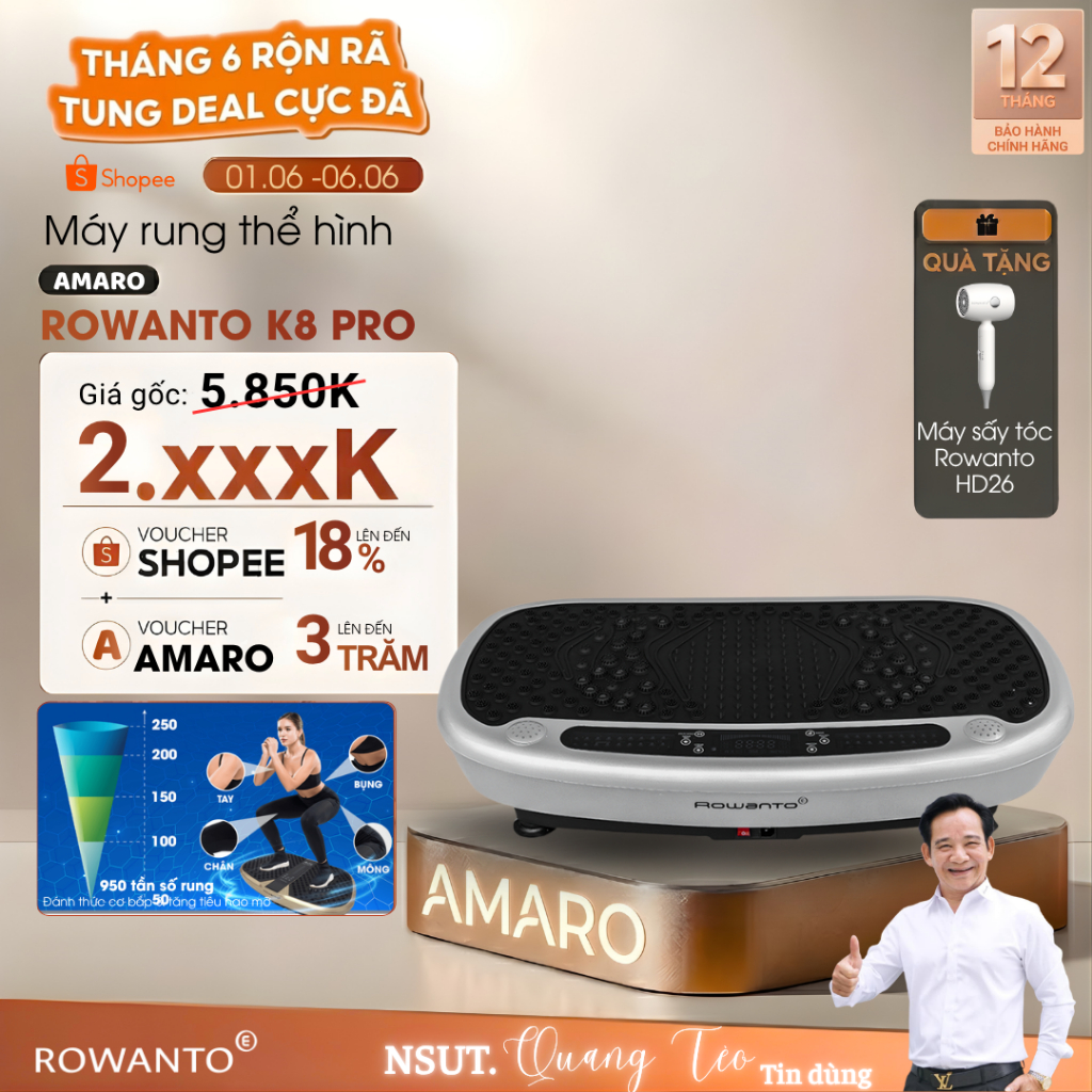 [LIVE] Máy Rung Massage Giảm Cân Tại Nhà ROWANTO K8 bản mới nhất 2026, Máy tập thể dục tại nhà hiệu 
