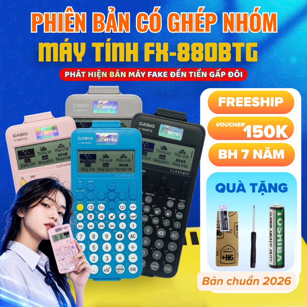 Máy tính học sinh Casio FX-880BTG cũ chính hãng (độ mới 80-99%) | Dòng máy mới nhất dành cho học sin