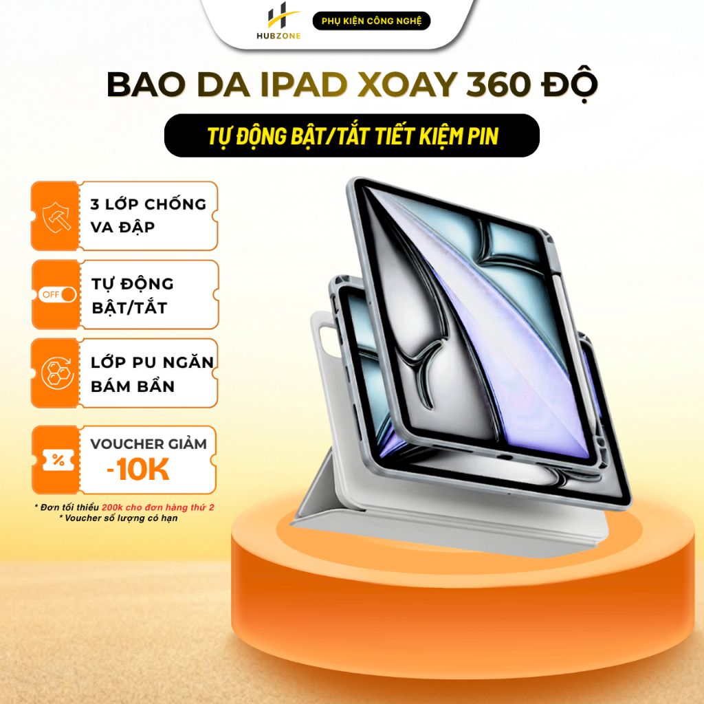 Bao Da iPad Chữ Y Tháo Rời XOAY Ngang Dọc,Chống Sốc 3 Lớp HUZONE Đủ Dòng iPad Mini/Gen/Air/Pro P19