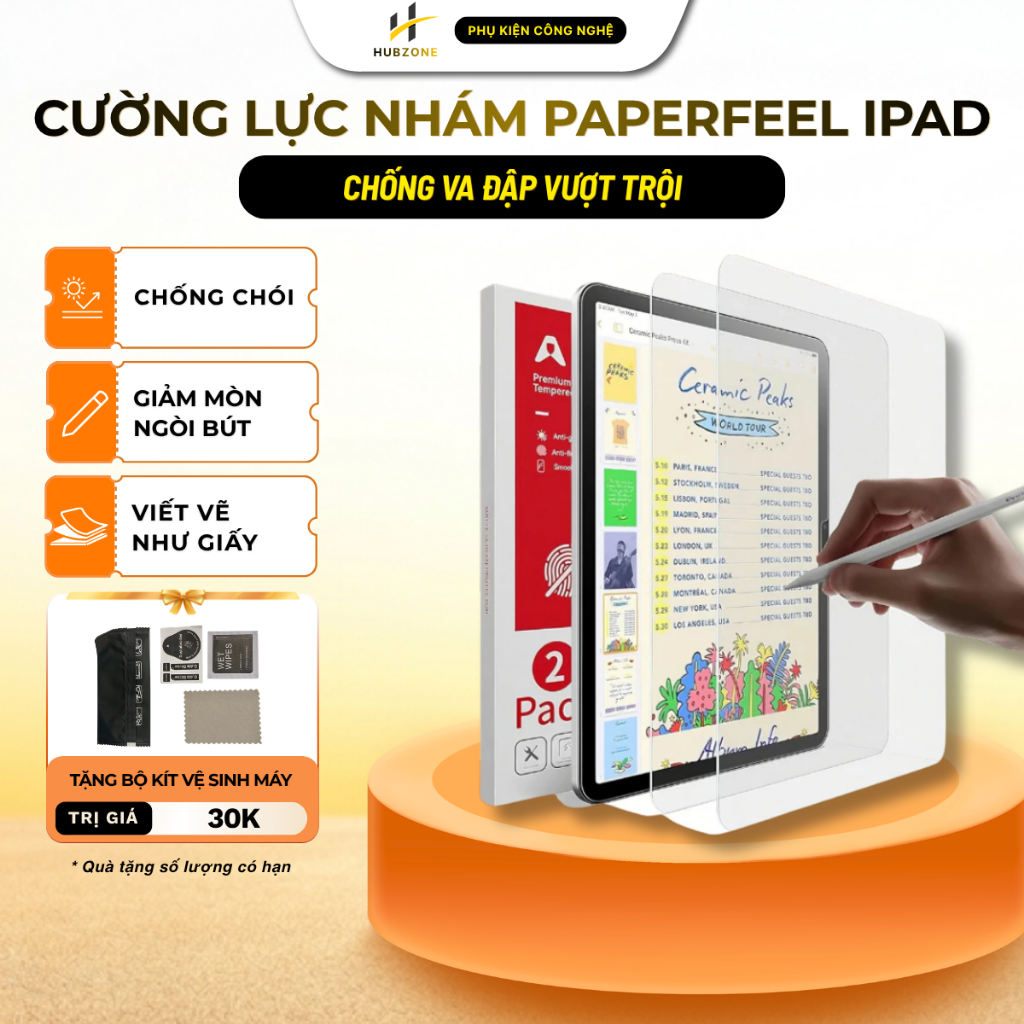 [Dòng 2in1] PaperLike Cường Lực Nhám Ipad Paperfeel HUBZONE, Bảo Vệ Màn Hình,Viết Như Trên Giấy C04