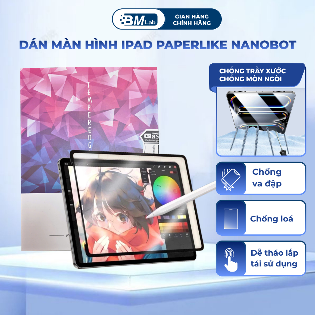 Miếng Dán Màn Hình Paperlike iPad BMLab, Viết Vẽ Như Giấy, Nam Châm Tháo Rời Linh Hoạt - C05
