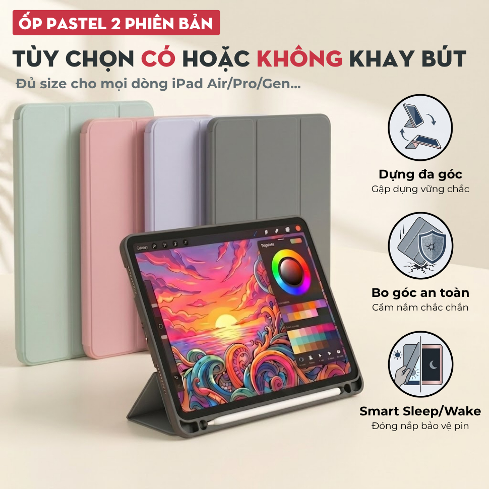 Bao Da iPad Đủ Model (Có khay Đựng bút) - Ốp Lưng iPad Gen 11 10 9 8 7 6 5, Case iPad Air 4 5, Pro 1