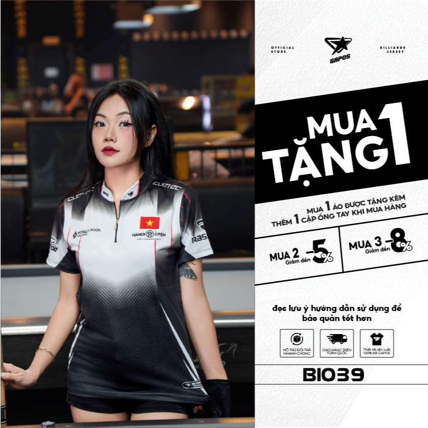 Áo Thun Billiards Chuyên Nghiệp Nam/Nữ Trang Phục Sport Chất Vải Thoải Mái Màu Trắng Đen Mã BI041
