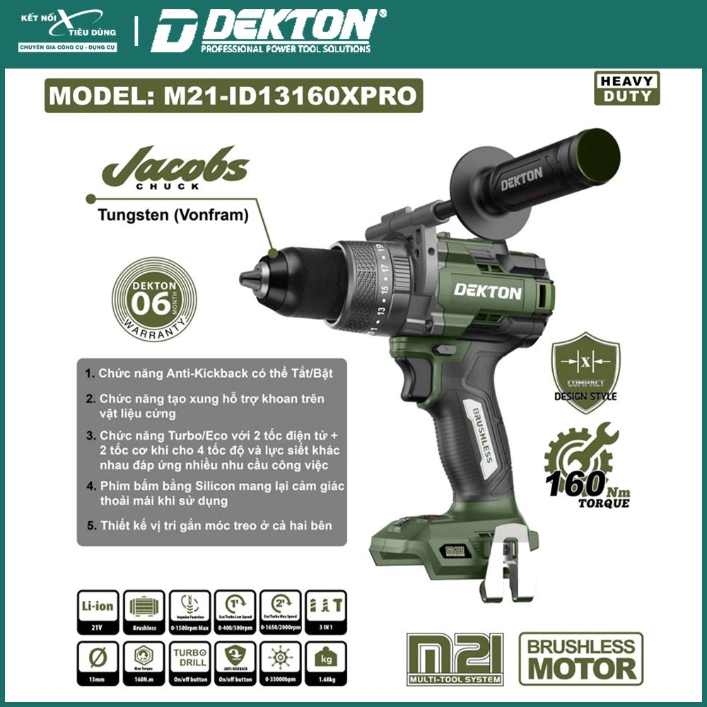 Máy khoan động lực dùng pin 21V Dekton M21-ID13160PRO