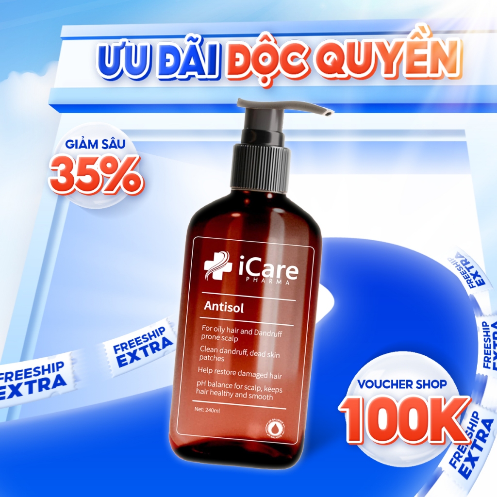 Dầu Gội Sạch Gàu Antisol iCare Pharma 240ml | Sạch Gàu Thông Thoáng – Giúp Hạn Chế Nhờn Bết – Dịu Nh
