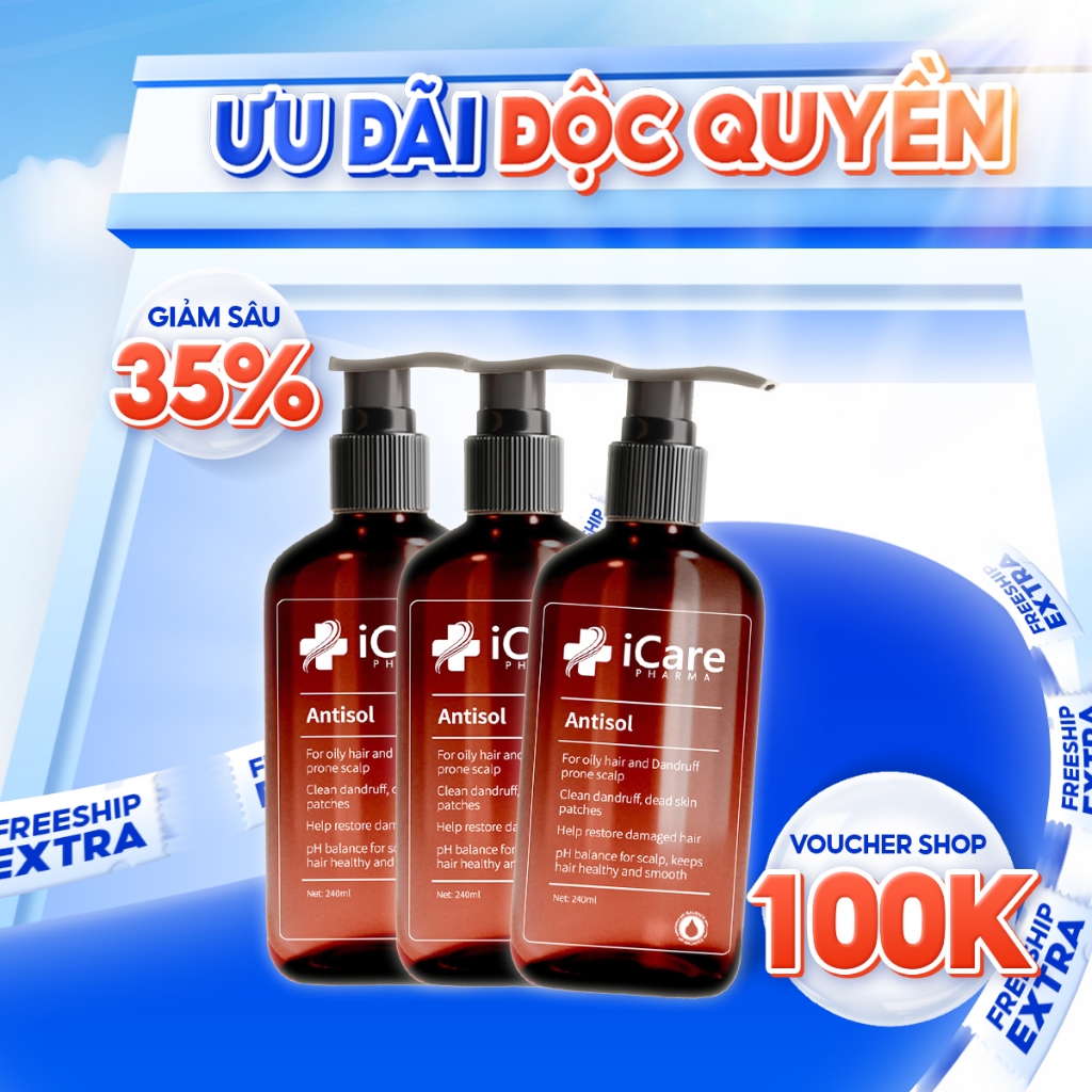 Combo 03 Chai Dầu Gội Sạch Gàu Antisol | Thương Hiệu iCare Pharma