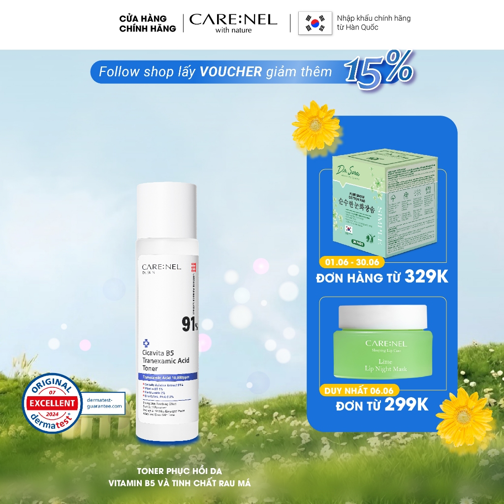 Toner B5 dưỡng ẩm, mờ nám, phục hồi da thương tổn CARE:NEL CICA VITA B5 TRANEXAMIC ACID 155ml