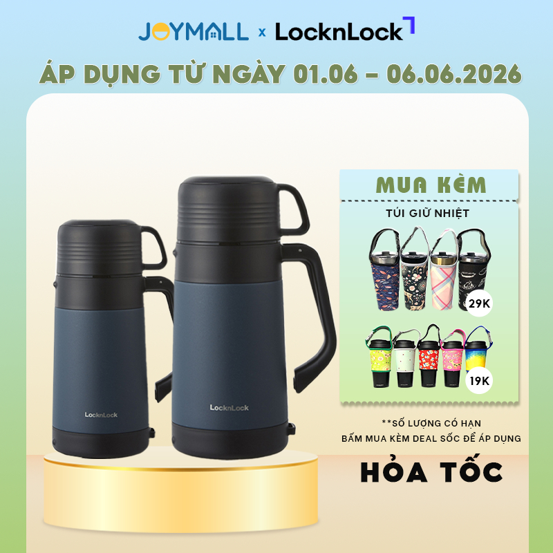 Bình giữ nhiệt LocknLock cỡ đại Navy LHC1484 1,2L LHC1485 1,8L, Hàng chính hãng có quai xách, nắp là