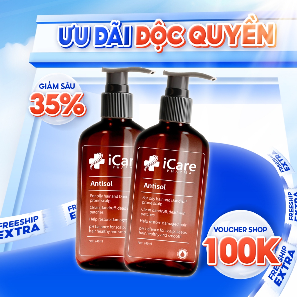 Combo 02 Chai Dầu Gội Hỗ Trợ Giảm Gàu Antisol iCare Pharma