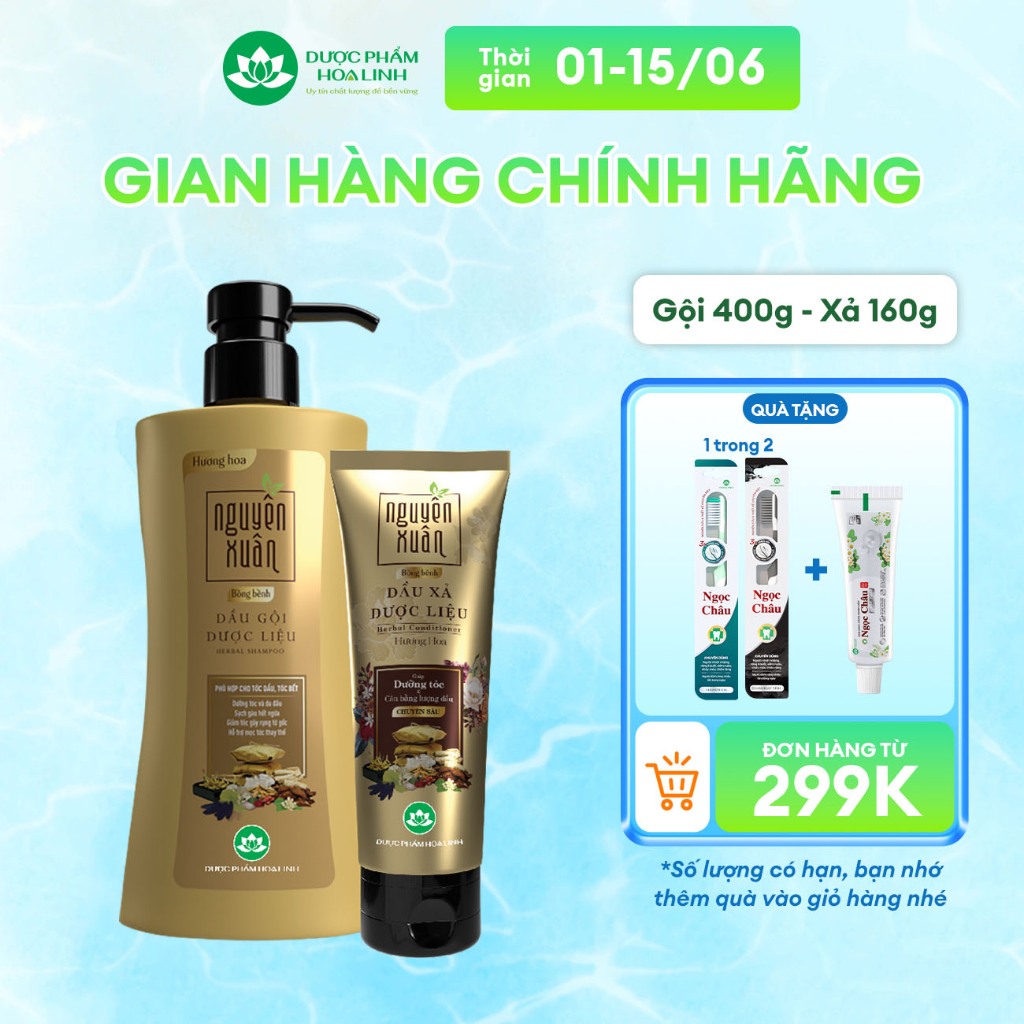 Bộ Dầu gội 365g và Dầu xả 160g Nguyên Xuân bồng bềnh - Dành cho tóc dầu bết