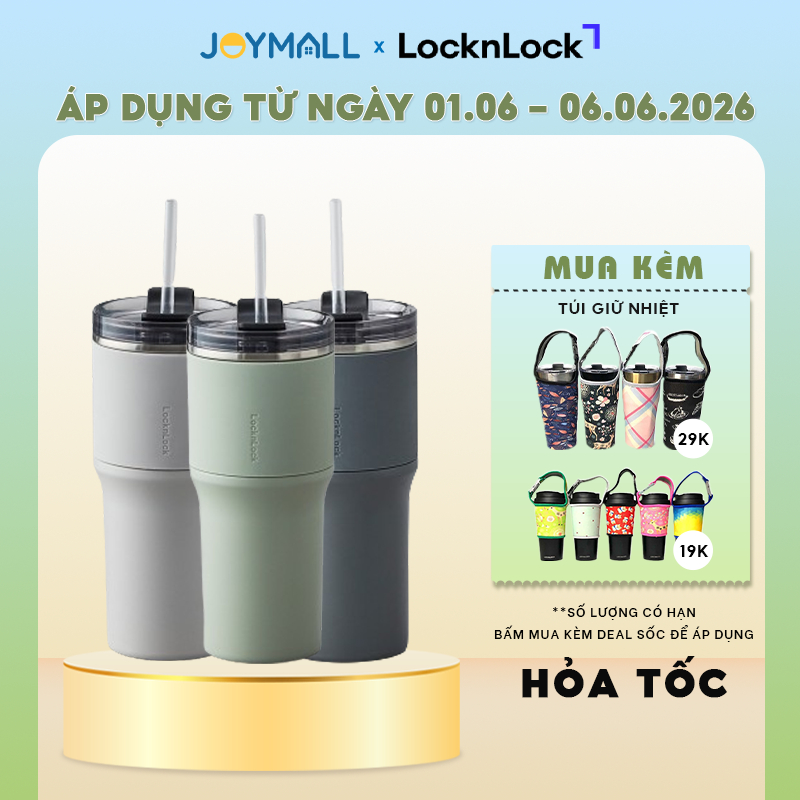Ly giữ nhiệt LocknLock 650ml LHC4277S Metro Drive - Hàng chính hãng, kèm ống hút cọ rửa - JoyMall