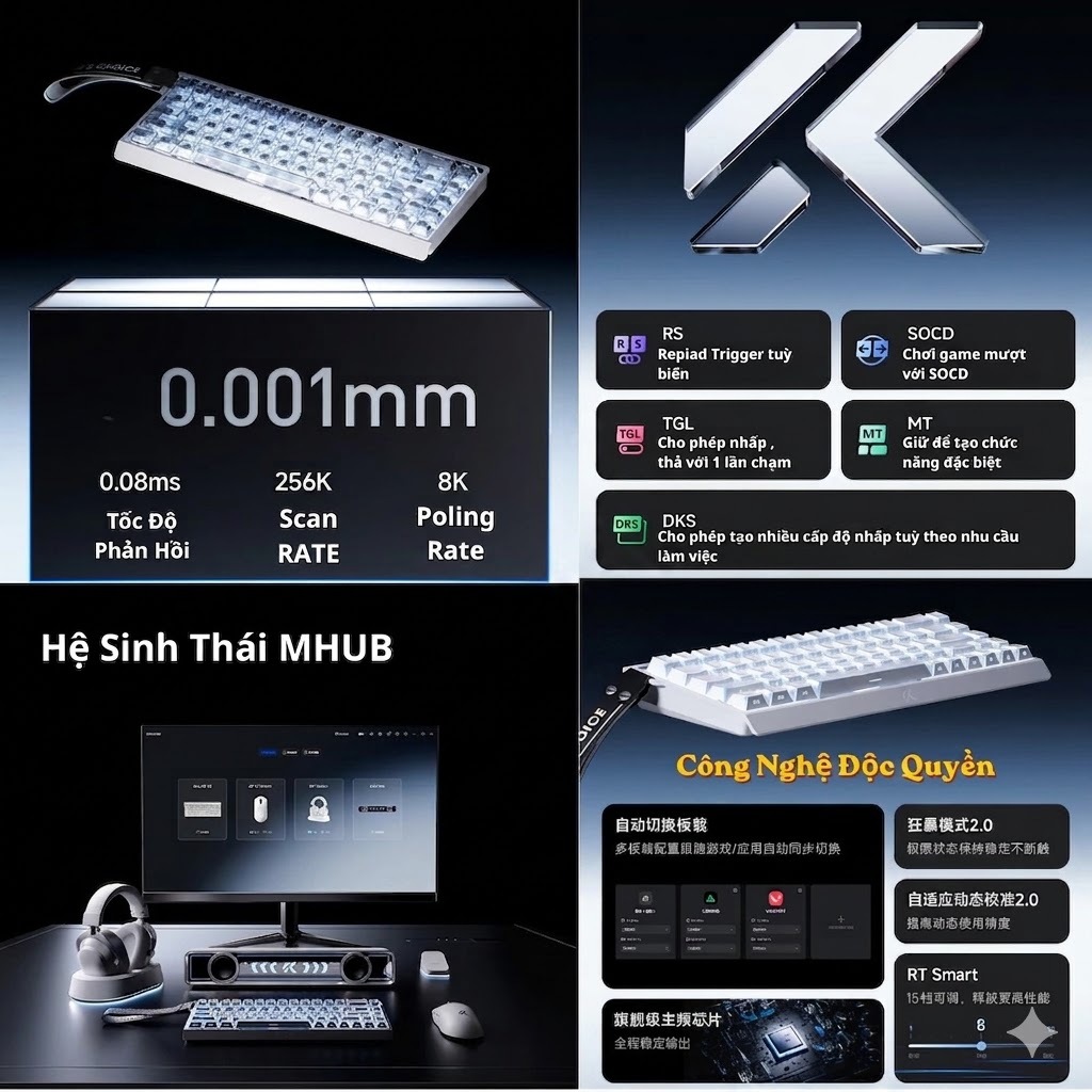 Bàn phím cơ Rapid Trigger Mchose ACE68 V2 - Poling Rate 8000hz - LED RGB - App marco - Hỗ trợ SOCD , RS , MT | BigBuy360 - bigbuy360.vn
