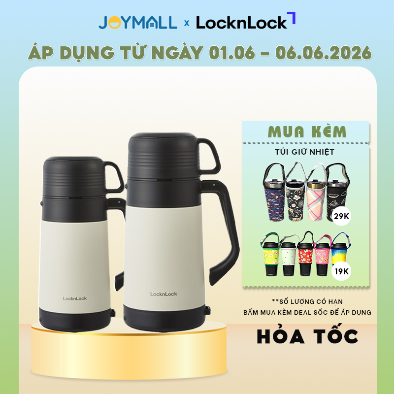Bình giữ nhiệt LocknLock cỡ đại Ngà LHC1484 1,2L LHC1485 1,8L, Hàng chính hãng có quai xách, nắp làm