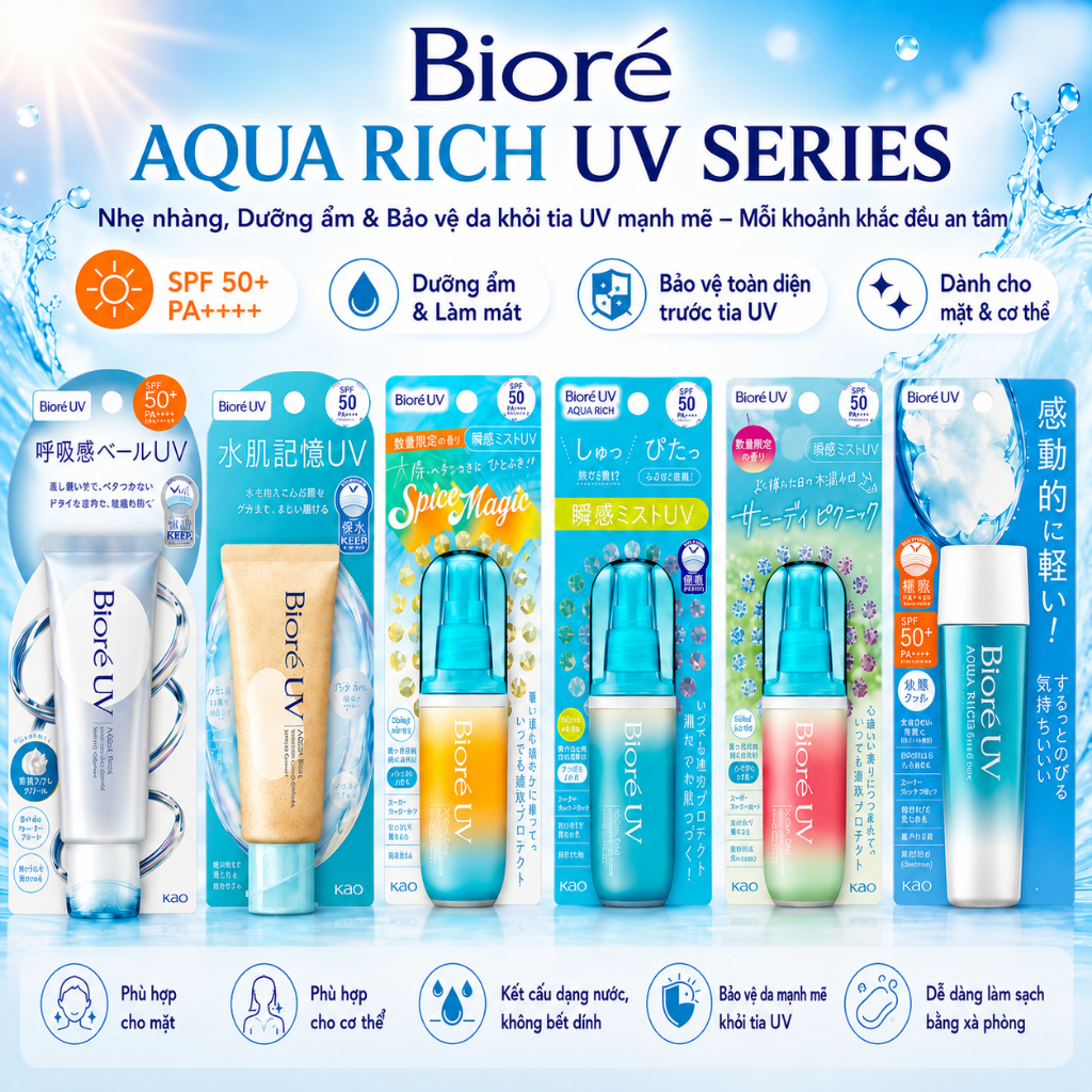 Kem Chống Nắng Biore UV Aqua Rich Airy Hold Cream 70g SPF50+/ Biore UV Aqua Rich Airy Hold Cream 70g