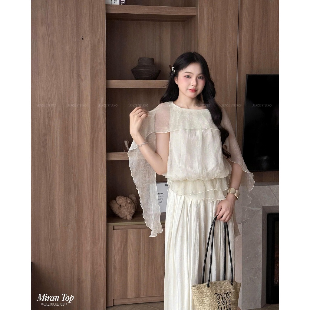 Áo voan lụa phối bèo che bắp tay nữ tính Miran Top Hàn Quốc Jeace Studio