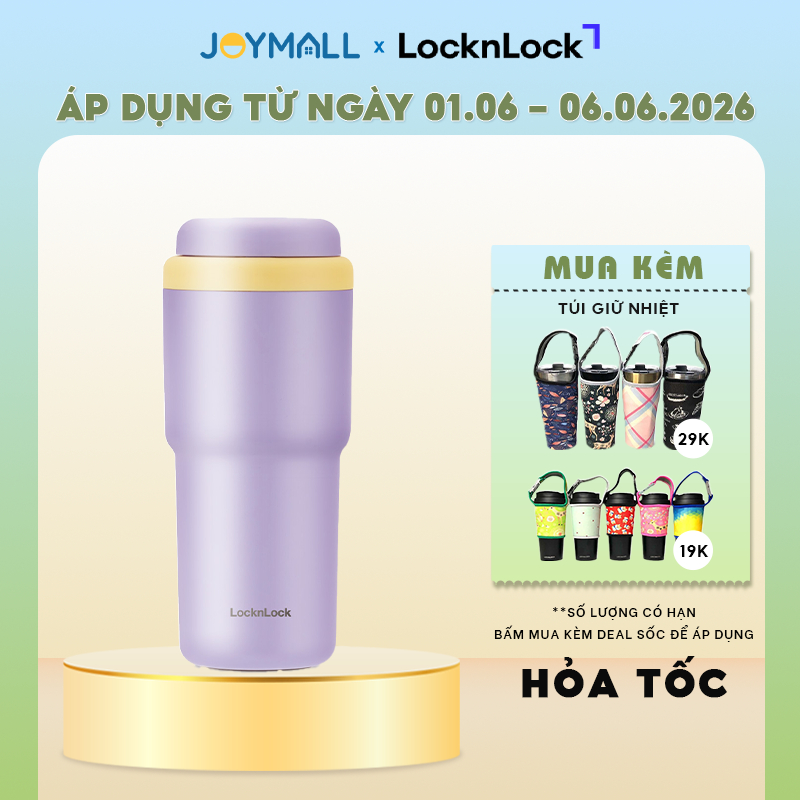 Ly giữ nhiệt LocknLock 480ml Tím Nho Daily Macaron Tumbler LHC3292GRP, Hàng chính hãng - JoyMall