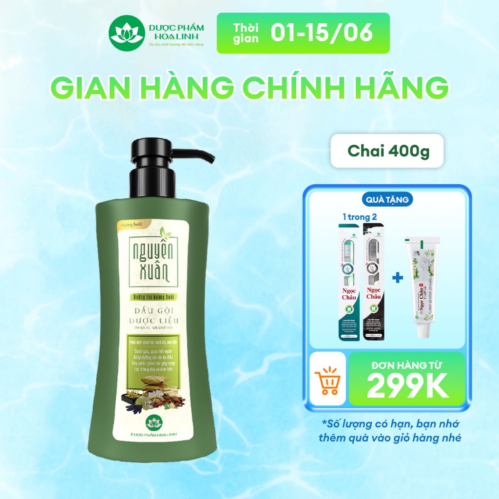 Dầu gội dược liệu Nguyên Xuân Dưỡng tóc Hương bưởi 365g -Tặng thêm 35g giá không đổi