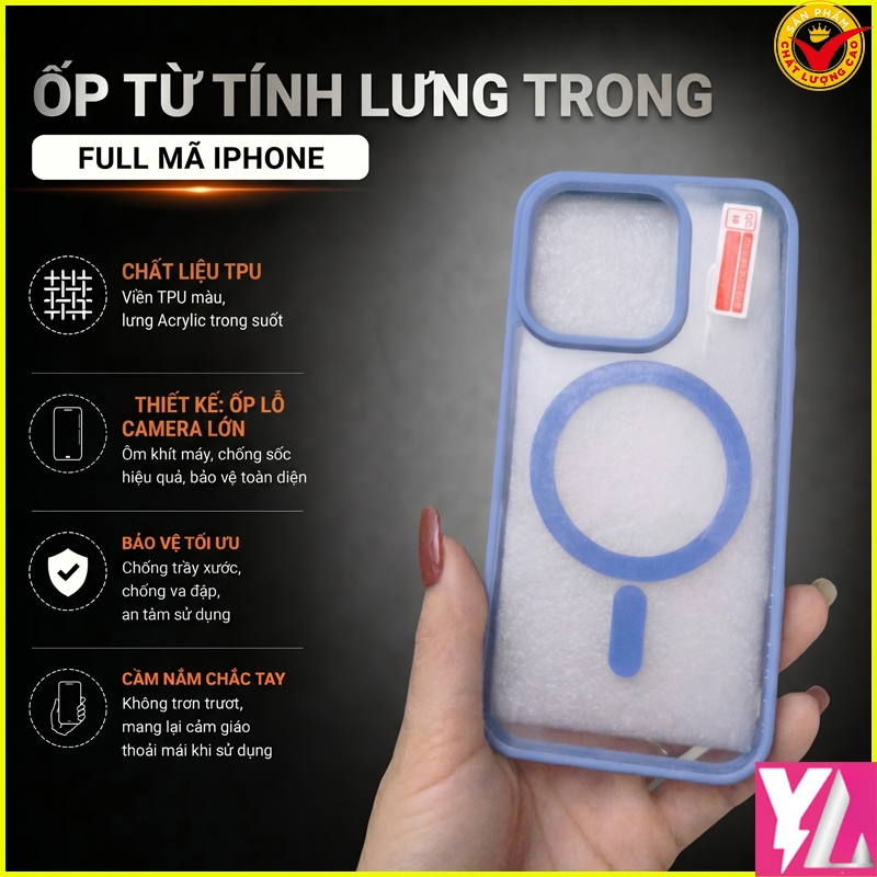 Ốp Lưng Từ Tính Acrylic Iphone 16, IP 16 Pro, IP 16 Plus, IP 16e, IP 16 Pro Max ... Lưng trong suốt,