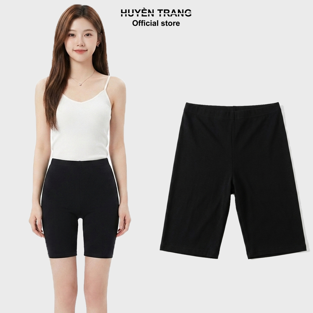 Quần legging ngố thun cotton vải dày dặn màu đen trơn M400