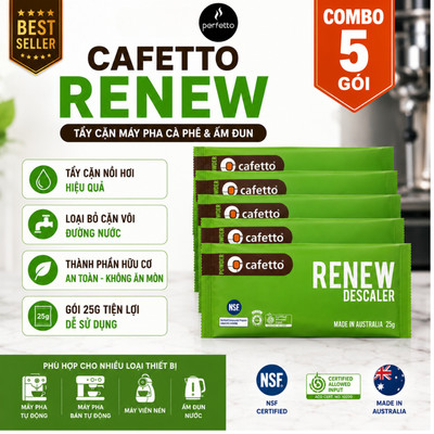 5 Gói Bột vệ sinh, tẩy cặn hữu cơ dành cho máy pha cafe, ấm đun nước - Cafetto Renew (25g)