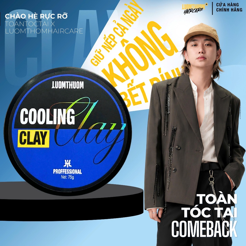 Sáp tóc Luomthuom Cooling Clay, giữ nếp không bết dính, hương bạc hà 75gr Chính Hãng