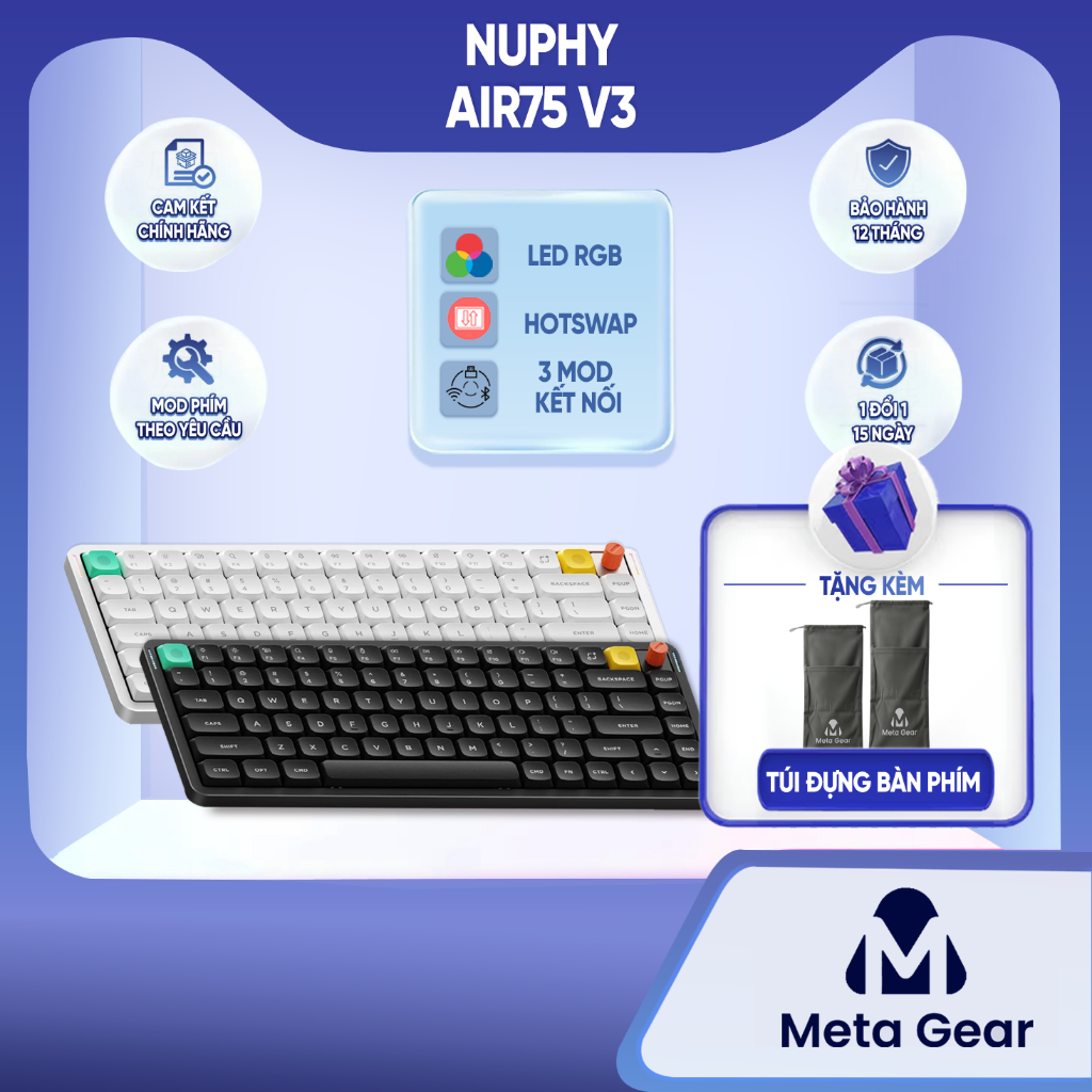 [CHÍNH HÃNG] Bàn phím cơ không dây Nuphy Air75 V3 - Bàn phím bluetooth, Low profile siêu mỏng, 3 mod