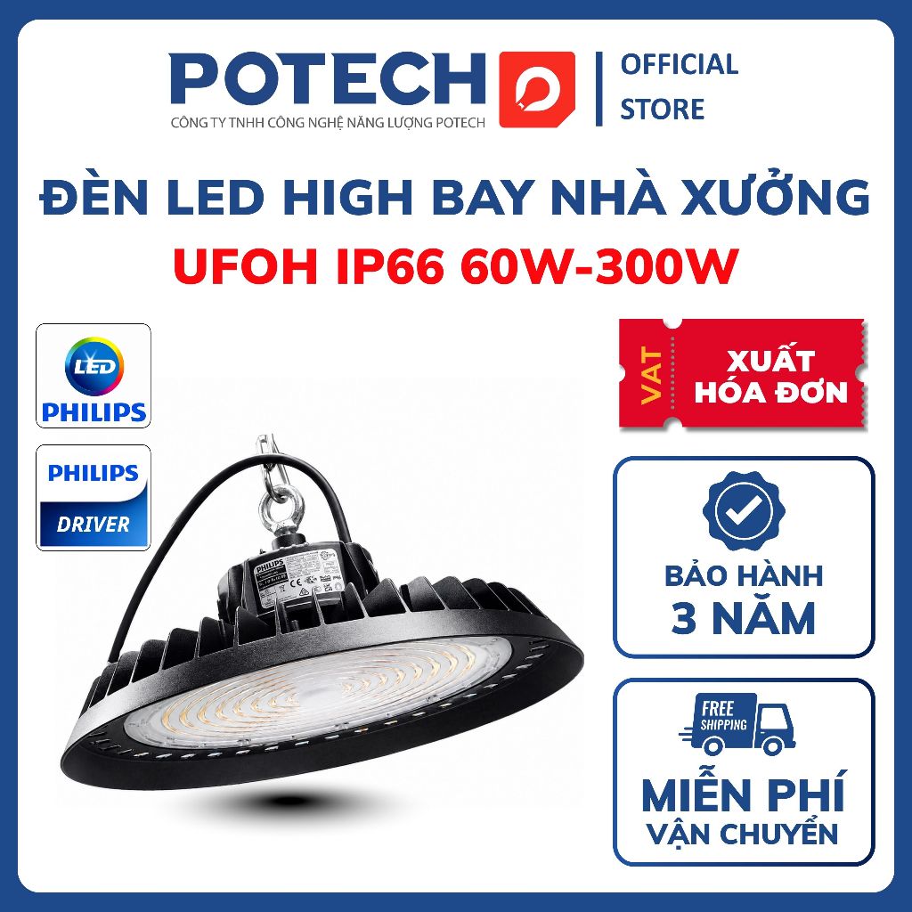 Đèn LED nhà xưởng UFO Series H, đèn LED Highbay cao cấp IP66 60W-300W, Philips Driver & Lumieds
