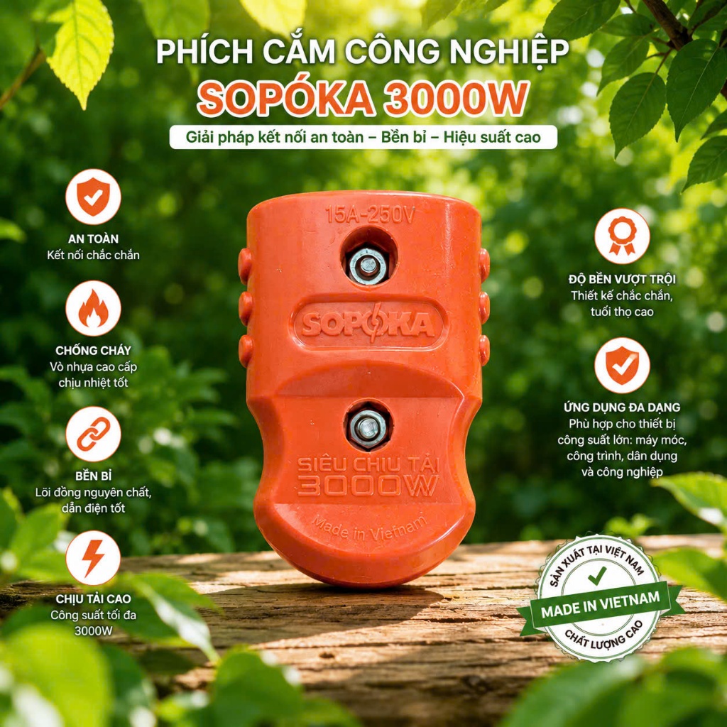 Phích Cắm Cái Siêu Chịu Tải SOPOKA D3000W Chịu Nhiệt, An Toàn