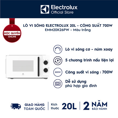 [Mới - Độc quyền online] Lò vi sóng để bàn Electrolux 20L Series 300 EMM20K26PW - 700W