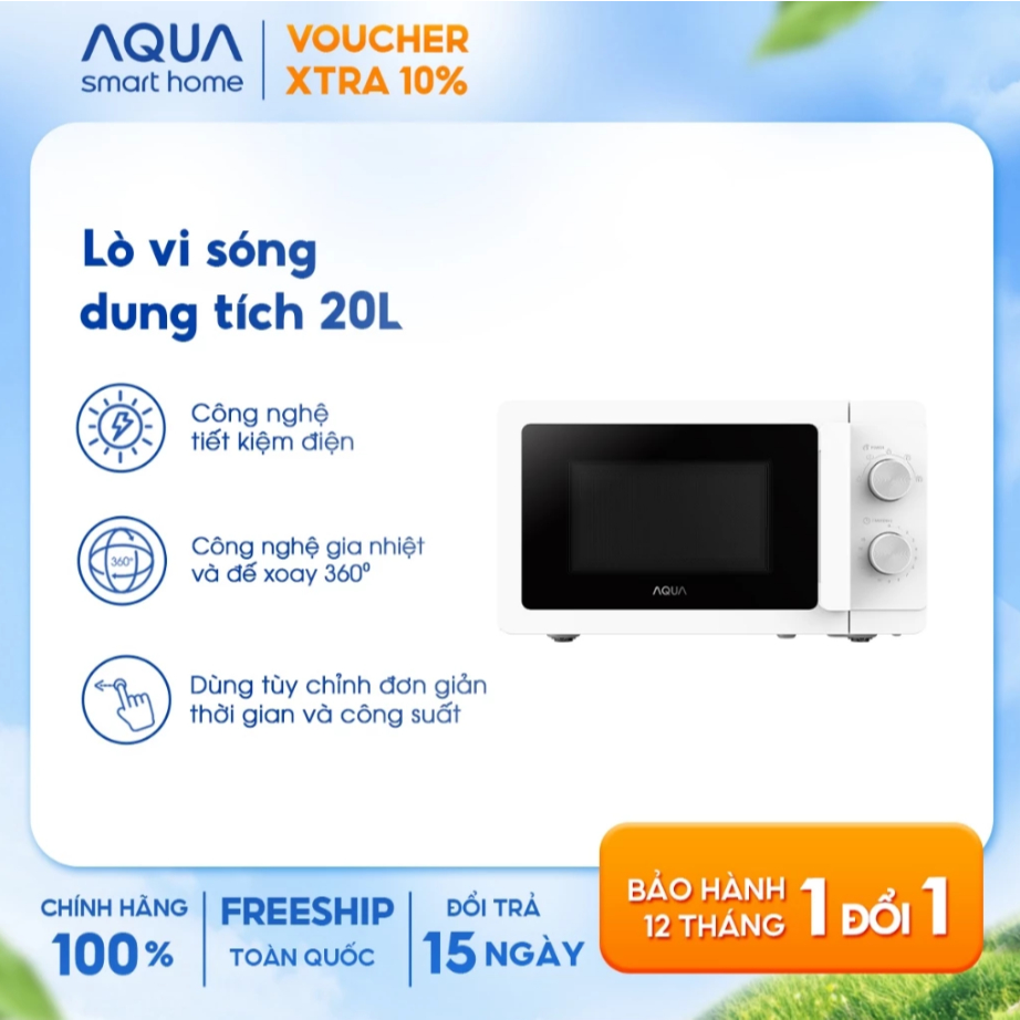 Lò vi sóng AQUA AQS-MWM2001R 20L công nghệ mới tiết kiệm điện, đĩa xoay tháo rời dễ vệ sinh