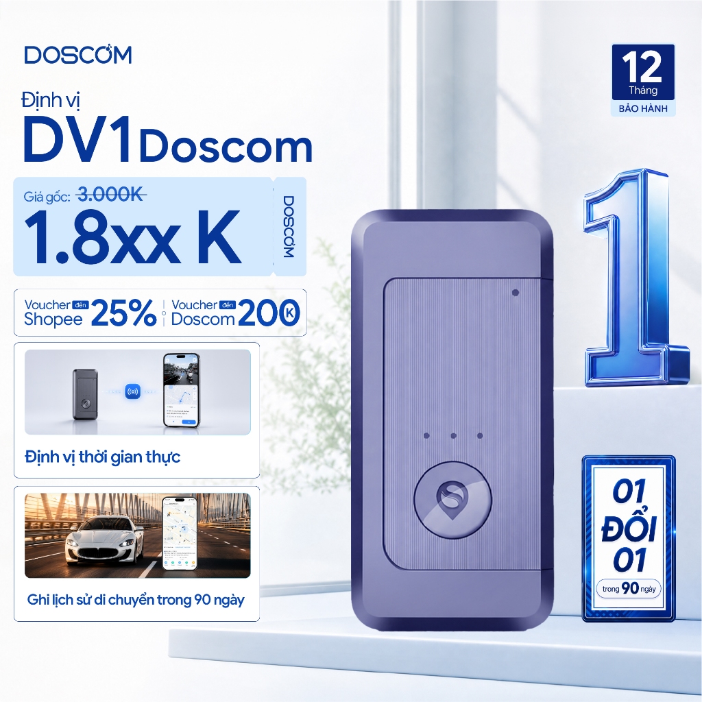 Thiết Định Vị GPS Không Dây Di Động Doscom DV1 - Tích Hợp Nhiều Chế Độ Báo Động