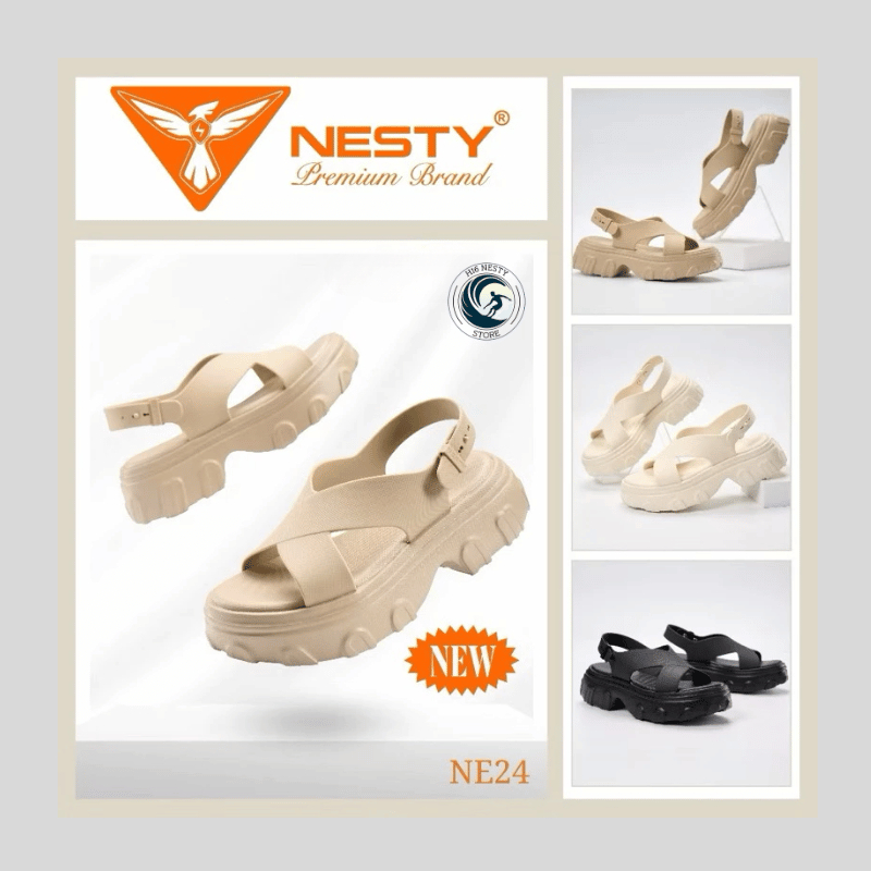 Giày Sandal Nữ chính hãng NESTY - quai chéo đế EVA Cao 6cm mã NE24