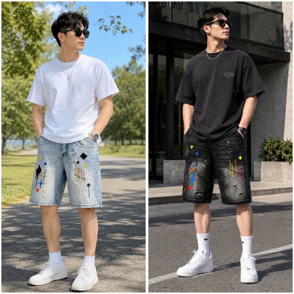 Quần short jean nam thêu họa tiết thời trang chất jean dày dặn boy phố trẻ trung năng động-GIN MAN S