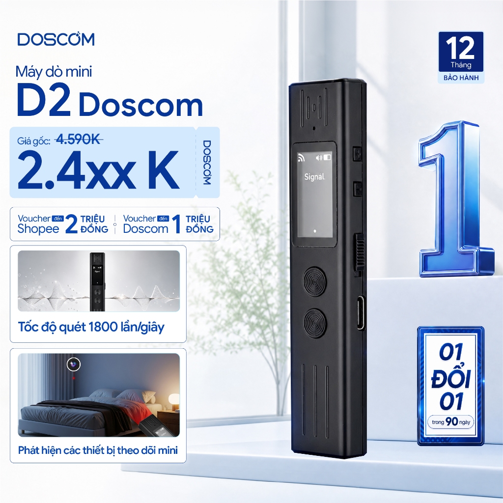 Thiết Bị Dò Tìm Camera Doscom D2, Máy Ghi Âm, Máy Định Vị GPS. Công nghệ phát hiện sóng cao cấp