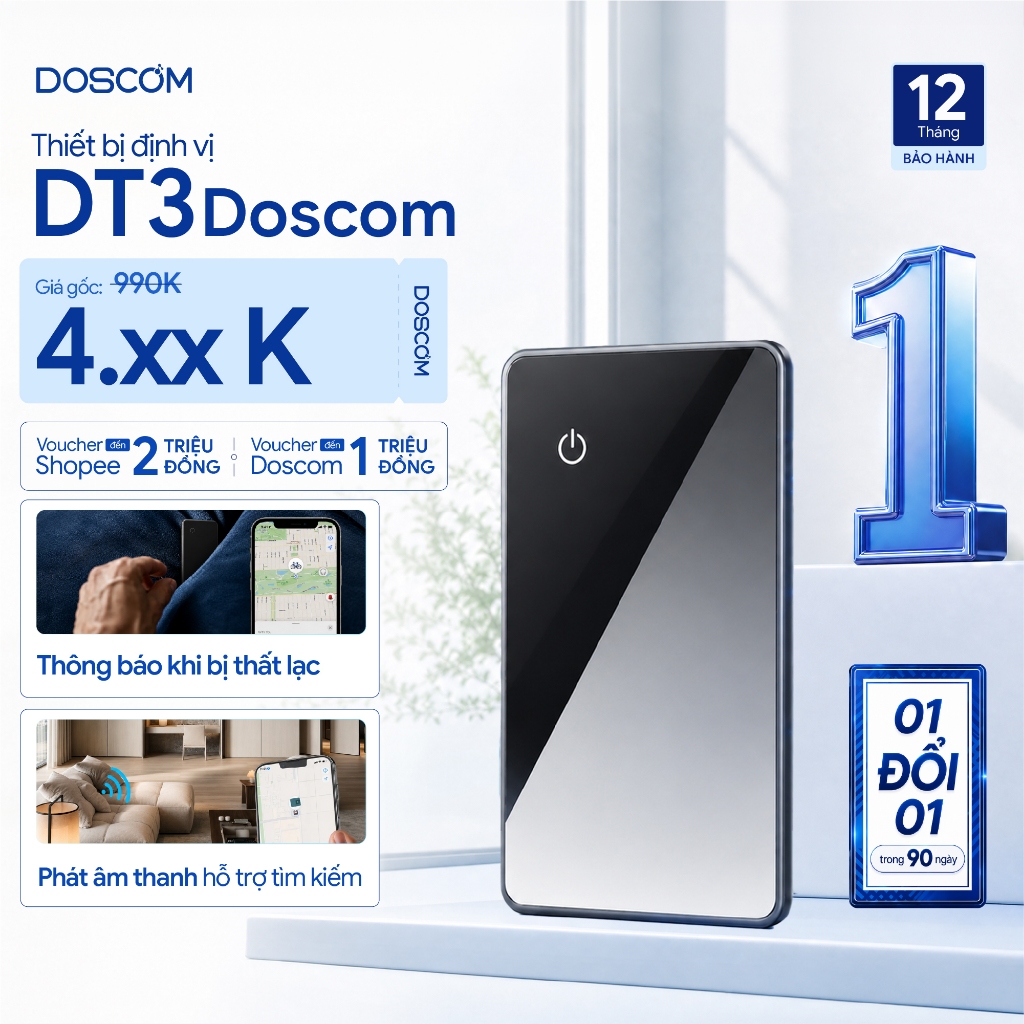 Thẻ Tìm Đồ Vật Thông Minh Doscom Tag - Tích Hợp Định Vị GPS Toàn Cầu - Dùng Cho iOS - Thời Lượng Pin