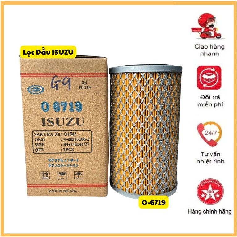 🎁 Lọc O-6719 (O-1502), lọc nhớt máy Isuzu 4BD1, 6BD1