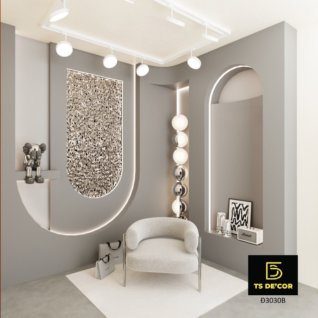 Background livestream 3D 5D cao cấp TS Decor, phông livestream hiện đại có chiều sâu, decor studio sang trọng