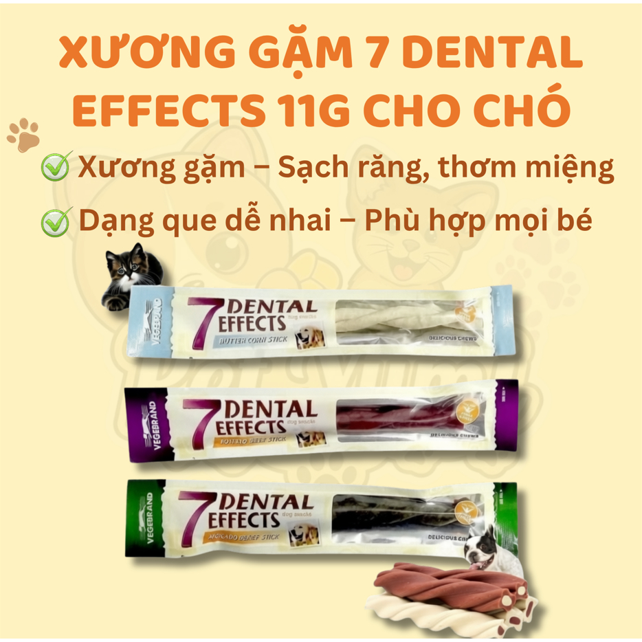 Xương Gặm 7 Dental Effects Cho Chó 11g – Snack Sạch Răng, Giảm Hôi Miệng, Hỗ Trợ Tiêu Hóa, Bánh Thưở