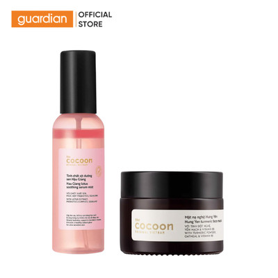Combo Tinh Chất Xịt Dưỡng Cocoon Sen Hậu Giang 100ml & Mặt Nạ Cocoon Chiết Xuất Nghệ Hưng Yên Da Rạng Rỡ Và Mịn Màng 30m